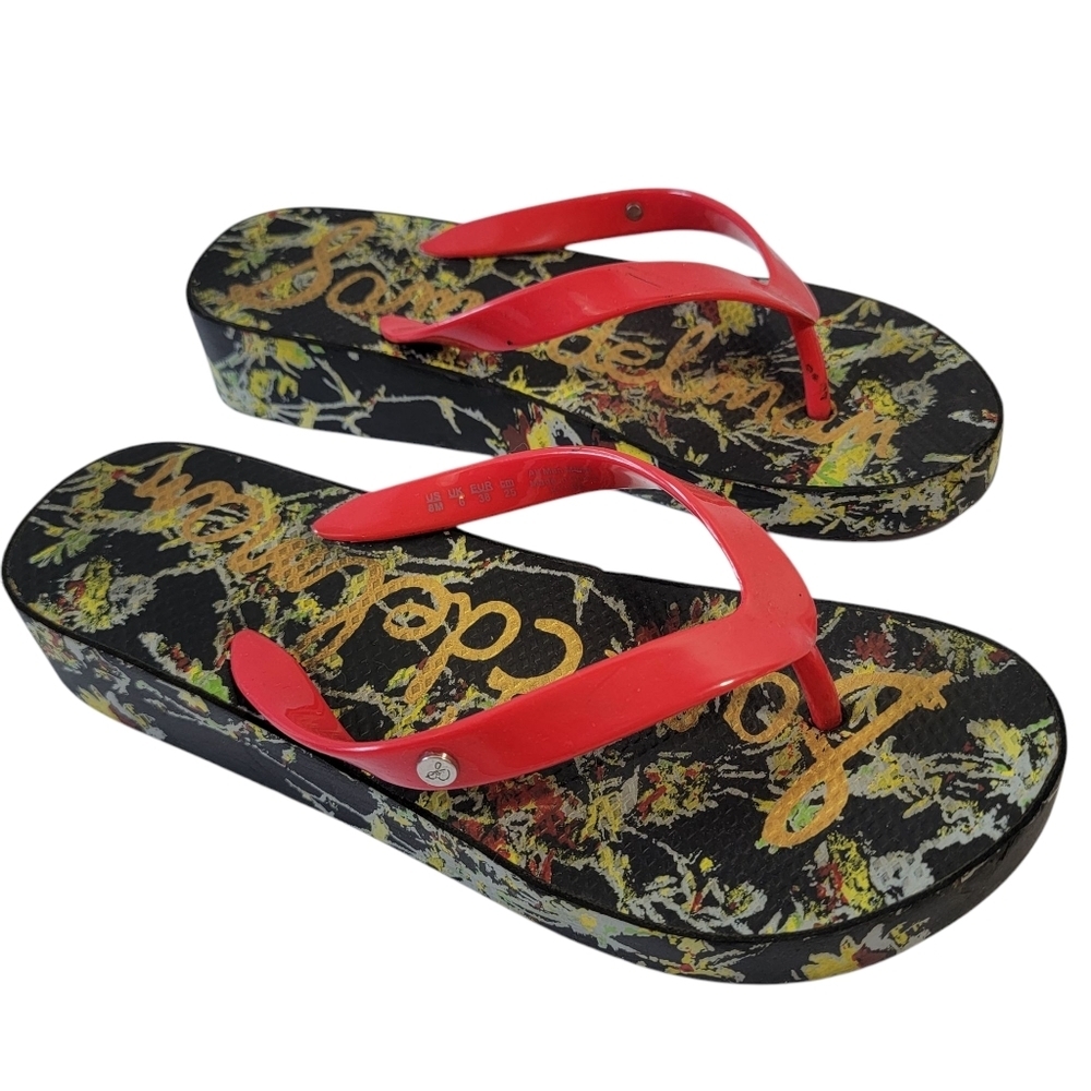 Sam Edelman Kylee Wedge Thong Sandals Womens Sz 8M Red Black Resort Beach Casual